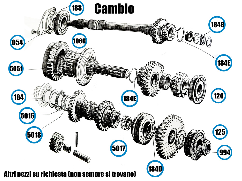 Schema cambio, alberi, ingranaggi 2cv, Dyane, Mehari